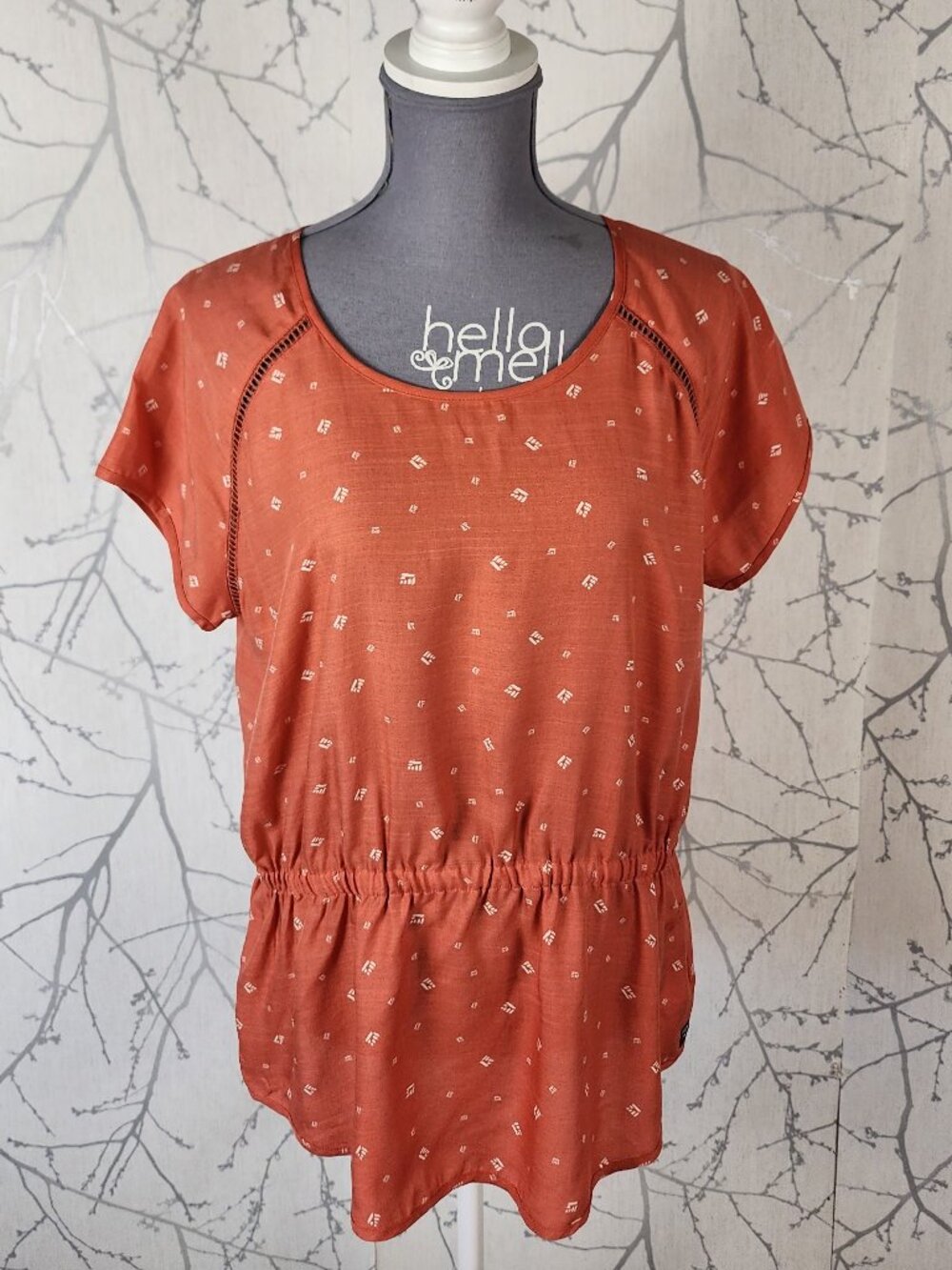 Toad & Co Orange Printed 100% Tencel Cinched Elastic Waist Top